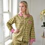 Block Printed Green And Pink Floral Cotton Pyjamas, thumbnail 4 of 6