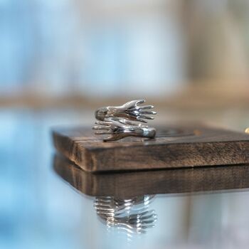 Silver Plated Hugging Hand Adjustable Open Ring, 2 of 3