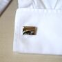 Silver Wave Cufflinks Minimal Men Gift 316 L Stainless Steel Modern Design, thumbnail 2 of 4