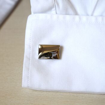 Silver Wave Cufflinks Minimal Men Gift 316 L Stainless Steel Modern Design, 2 of 4