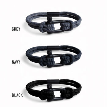 Personalised Men's Shackle And Grey Rope Bracelet, 8 of 8