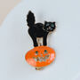 Black Cat And Pumpkin Brooch, thumbnail 1 of 2