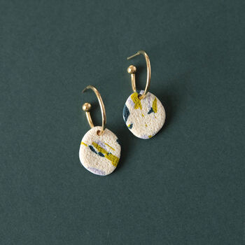 Terrazzo Gold Plated Hoop Earrings In Teal And Lilac, 2 of 5