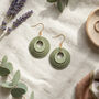Green And Khaki Geometric Circular Earrings • Gold Plated Sterling Silver Hooks, thumbnail 3 of 12