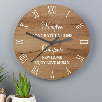 Personalised Free Text Wood Effect Round Wall Clock, 2 of 6