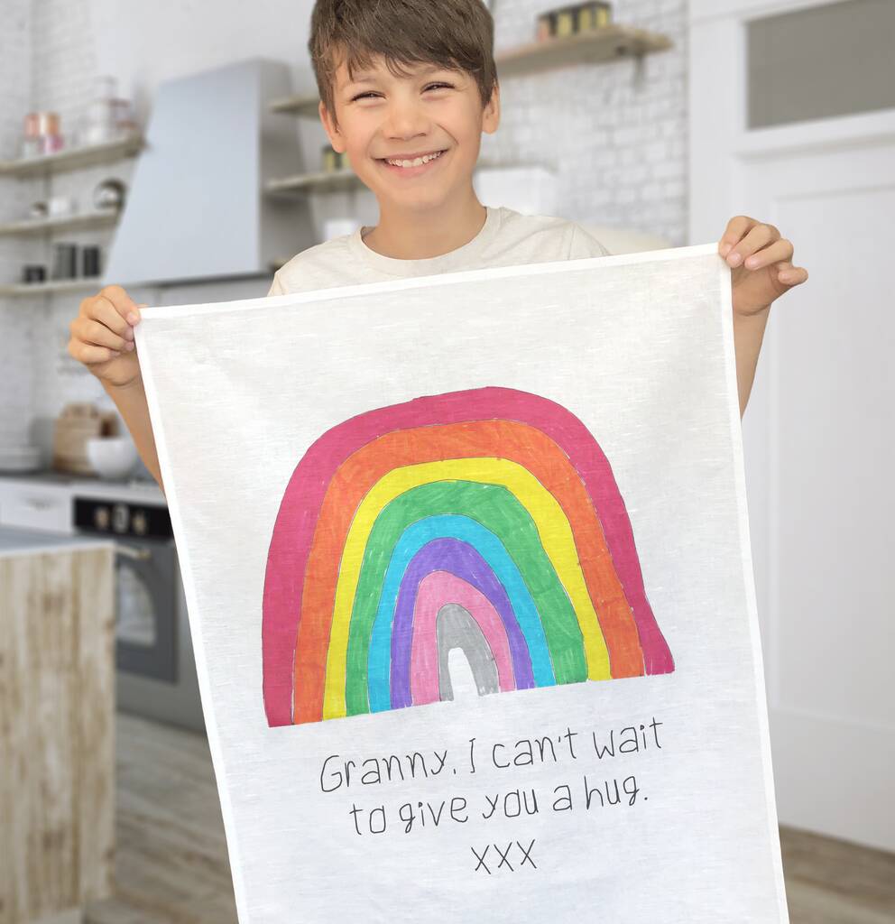 Personalised Rainbow Drawing Tea Towel, 1 of 3