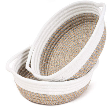 Pack Of Two Small Cotton Rope Baskets Grey Jute, 3 of 4