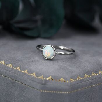 Sterling Silver Opal Skinny Stacking Ring, 5 of 9