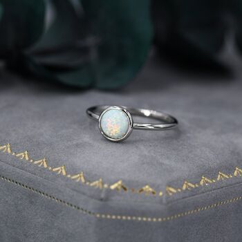 Sterling Silver Opal Skinny Stacking Ring, 5 of 10