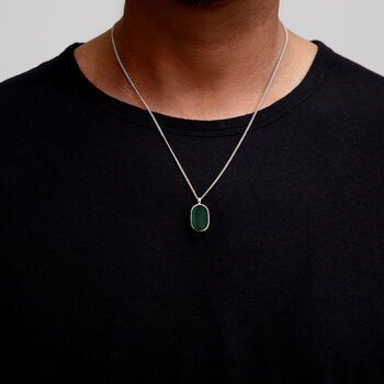 Men's Small Malachite Dog Tag Locket Silver, 7 of 9