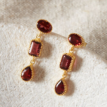 Red Garnet 18 K Gold And Silver Drop Earrings, 5 of 12