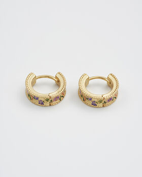 Gold Folksy Floral Huggie Earrings, 3 of 8
