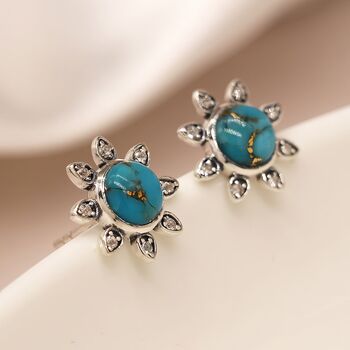 Sterling Silver Turquoise And Topaz Flower Stud Earrings, 3 of 8