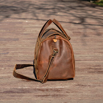 Genuine Leather Holdall With Stitched Detail, 8 of 12