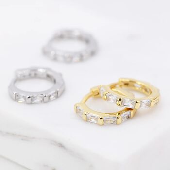 Baguette Cz Huggie Hoop In Sterling Silver, 4 of 11