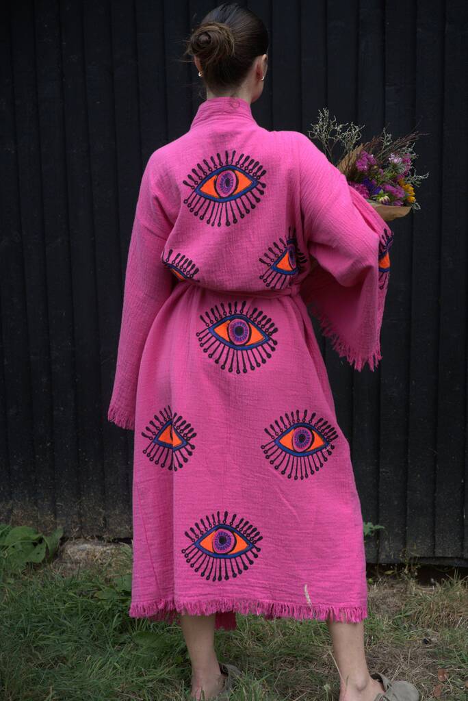 Long Organic Cotton Robe: Pink Eye, 1 of 6