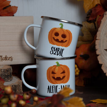 Personalised Pick Your Own Pumpkin Enamel Halloween Mug, 3 of 4