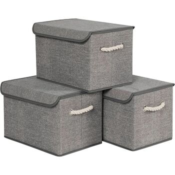 Set Of Three Grey Fabric Storage Boxes Organiser Bins, 7 of 9