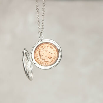 18th Or 21st Birthday One Pence Floral Locket Necklace, 9 of 10