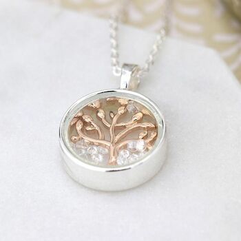 Silver Plated Rose Gold Tree And Crystals Necklace, 5 of 6