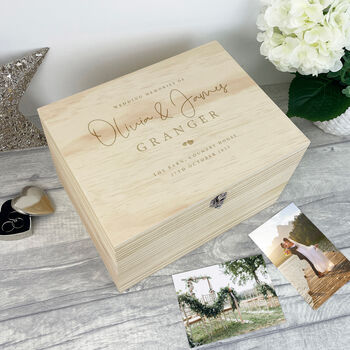 Personalised Wooden Engraved Wedding Keepsake Memory Box, 5 of 8