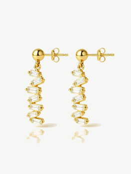 Dangle Earrings With Baguette Stones In 18k Gold, Women's Jewellery, 2 of 4