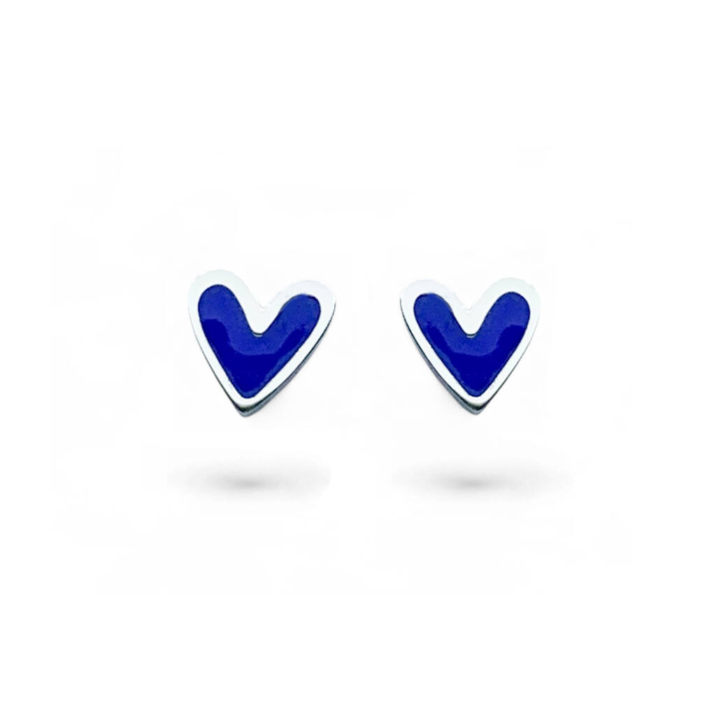 Mini Heart Studs With Sapphire Enamel, 1 of 3