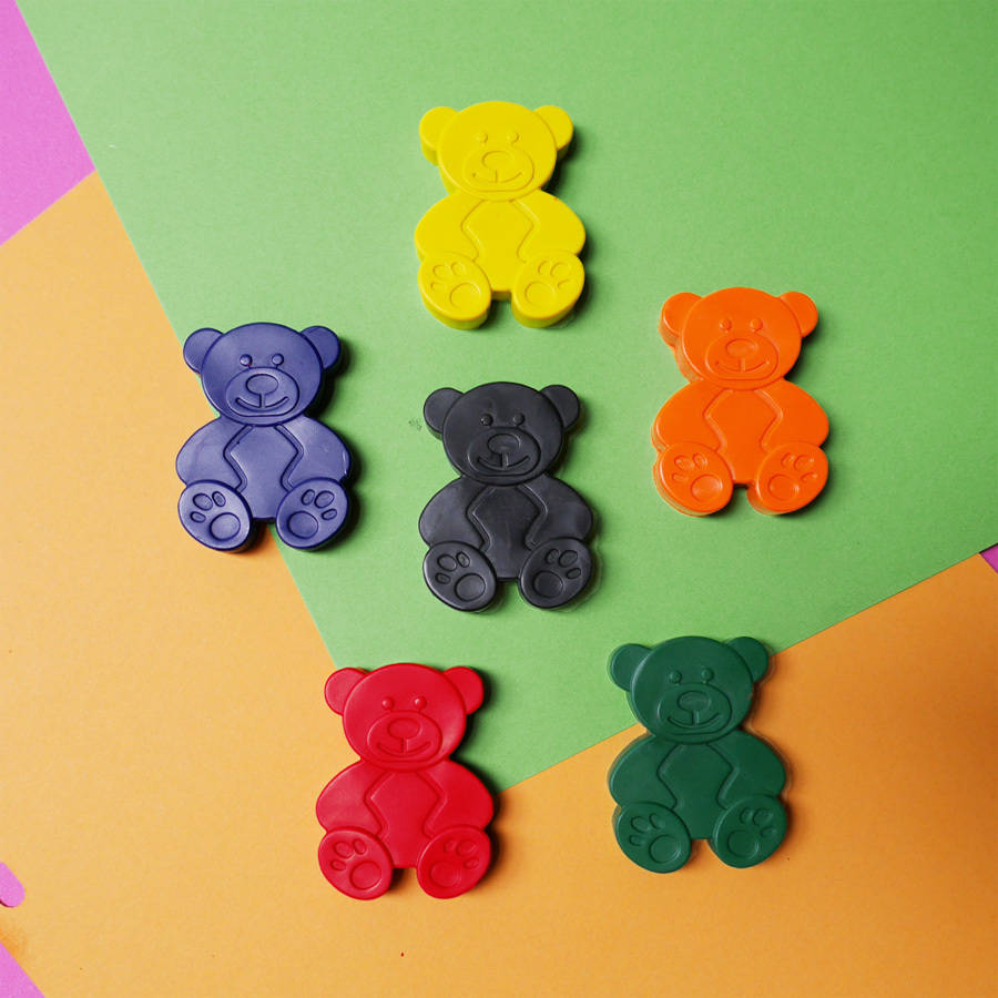 Set Of Six Teddy Bear Crayons By Colour Me Fun | notonthehighstreet.com