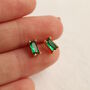 Emerald Green Baguette Rectangle Stud Earrings, thumbnail 3 of 7