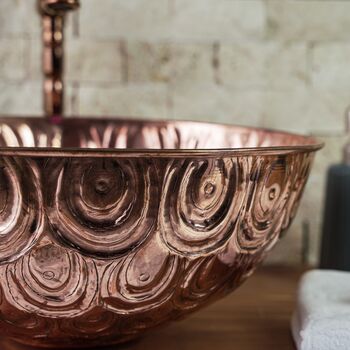 Hand Engraved Copper Vanity Sink, Copper Floral Handcrafted Basin, 4 of 6