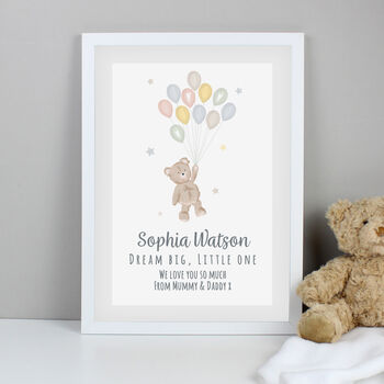 Personalised Teddy Bear Nursery A3 White Framed Print, 2 of 3