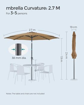 270cm Garden Parasol Umbrella 32 Solar Powered LED Light, 12 of 12