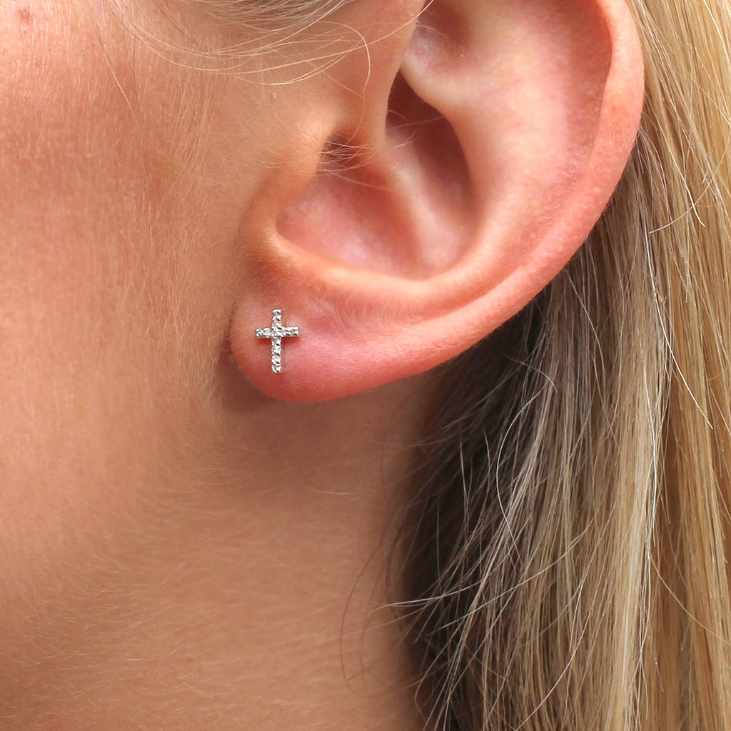 Diamond And 18ct White Gold Cross Earrings, 1 of 6