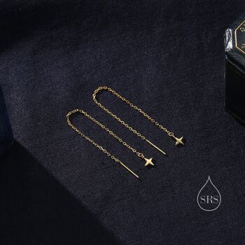 Four Point Star Threader Earrings In Sterling Silver, 4 of 11