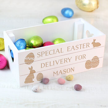 Easter Bunny Personalised White Wooden Crate, 2 of 7