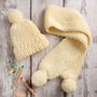 Kids Pom Pom Scarf And Beanie Hat Knitting Kit, thumbnail 1 of 10