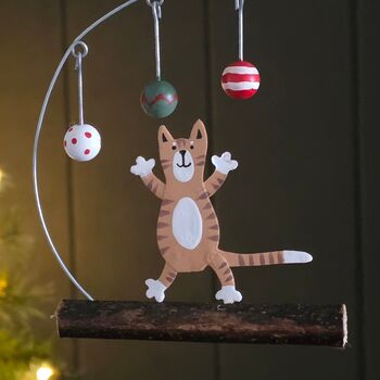 Cat Playing With Baubles Hanging Christmas Decoration, 2 of 2