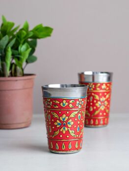 Steel Cups 'Bhanga' Flower Pattern, 5 of 7