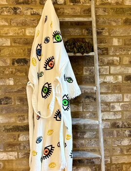 Long Organic Cotton Robe: White With Multi Coloured Mini Eye, 5 of 7