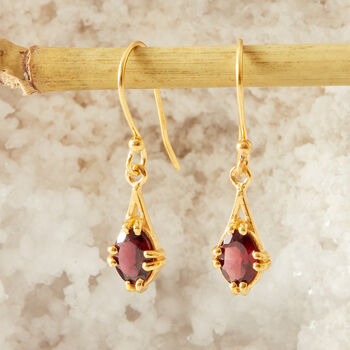 Garnet Gold Plated Silver Antique Style Drop Earrings, 2 of 11