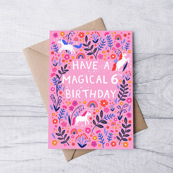 Any Age Unicorn Birthday Card, Girls Birthday Card, 6 of 8