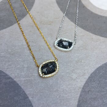 Sterling Silver Necklace With Black Pave Stone, 3 of 4