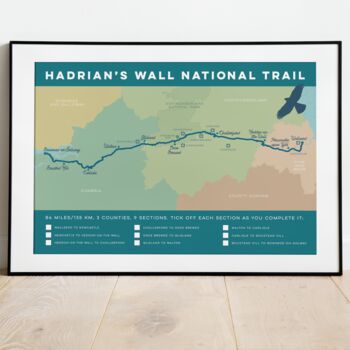 Hadrian's Wall Path Map Art Print With Tick List, 3 of 8