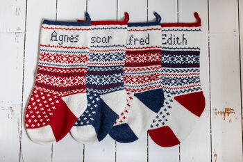 Personalised Oslo Blue Heel Red Christmas Stocking, 3 of 5