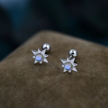 Moonstone Starburst Screw Back Earrings Sterling Silver, 3 of 12