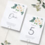 Wedding Table Numbers Dark Green Leaf And White Floral, thumbnail 1 of 4