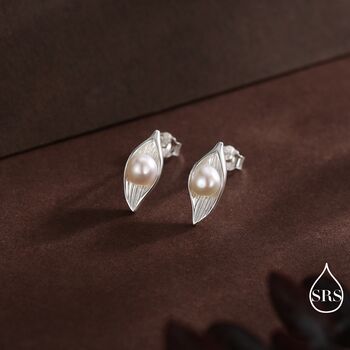 Calla Lily Flower Blossom With Fresh Water Pearls Necklace And Earrings In Sterling Silver, 2 of 12