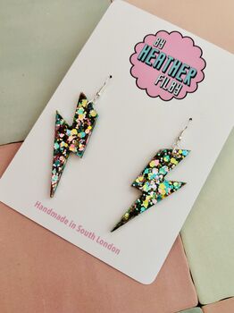 Large Aqua Lightning Bolt Earrings / Oversized Teal Statement / Mermaid Core Jewellery / Large Electric Blue Dangles, 6 of 6