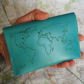 Personalised Leather Passport Holder With World Map, 4 of 12