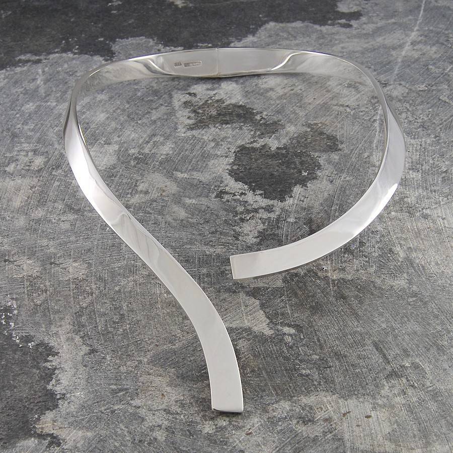 Curved Solid Silver Hinged Choker, 1 of 3